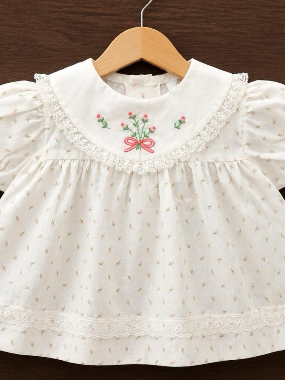 Vintage Misty Mascot Baby Dress 0-3 Months Rosebud Embroidered Lace Peter Pan